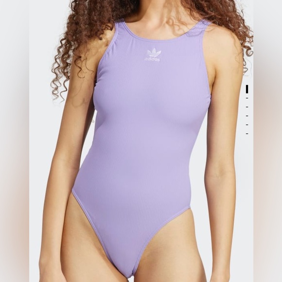 BNIB adidas adicolor Ribbed Swimsuit in Lilac - Sz 16 - Picture 1 of 5